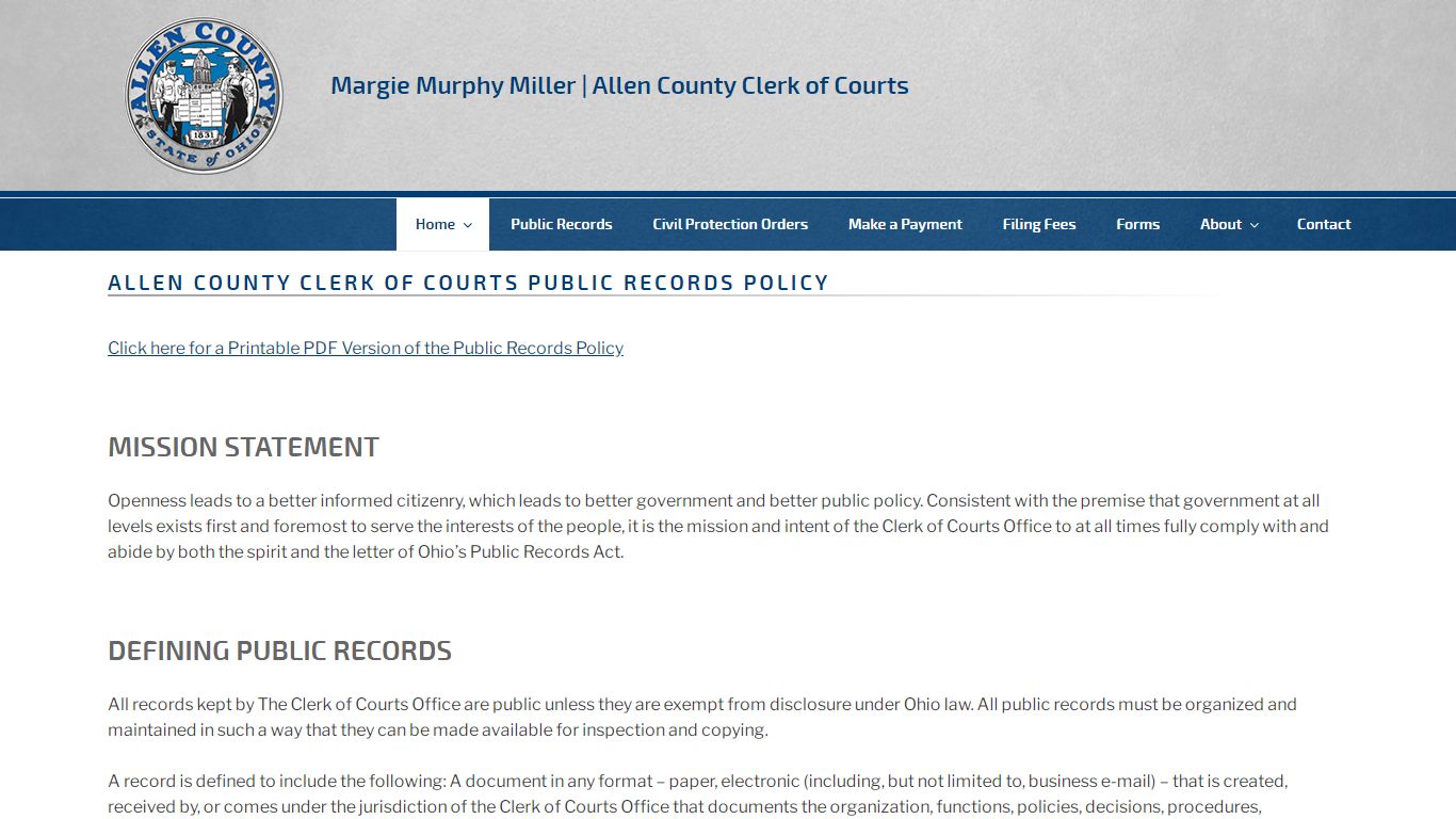 Allen County Clerk of Courts Public Records Policy – Allen ...
