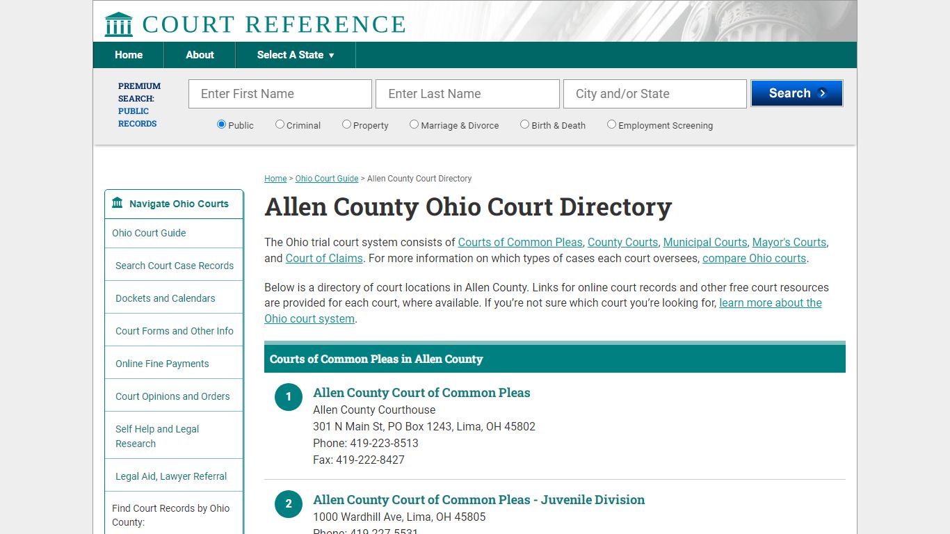 Allen County Ohio Court Directory | CourtReference.com